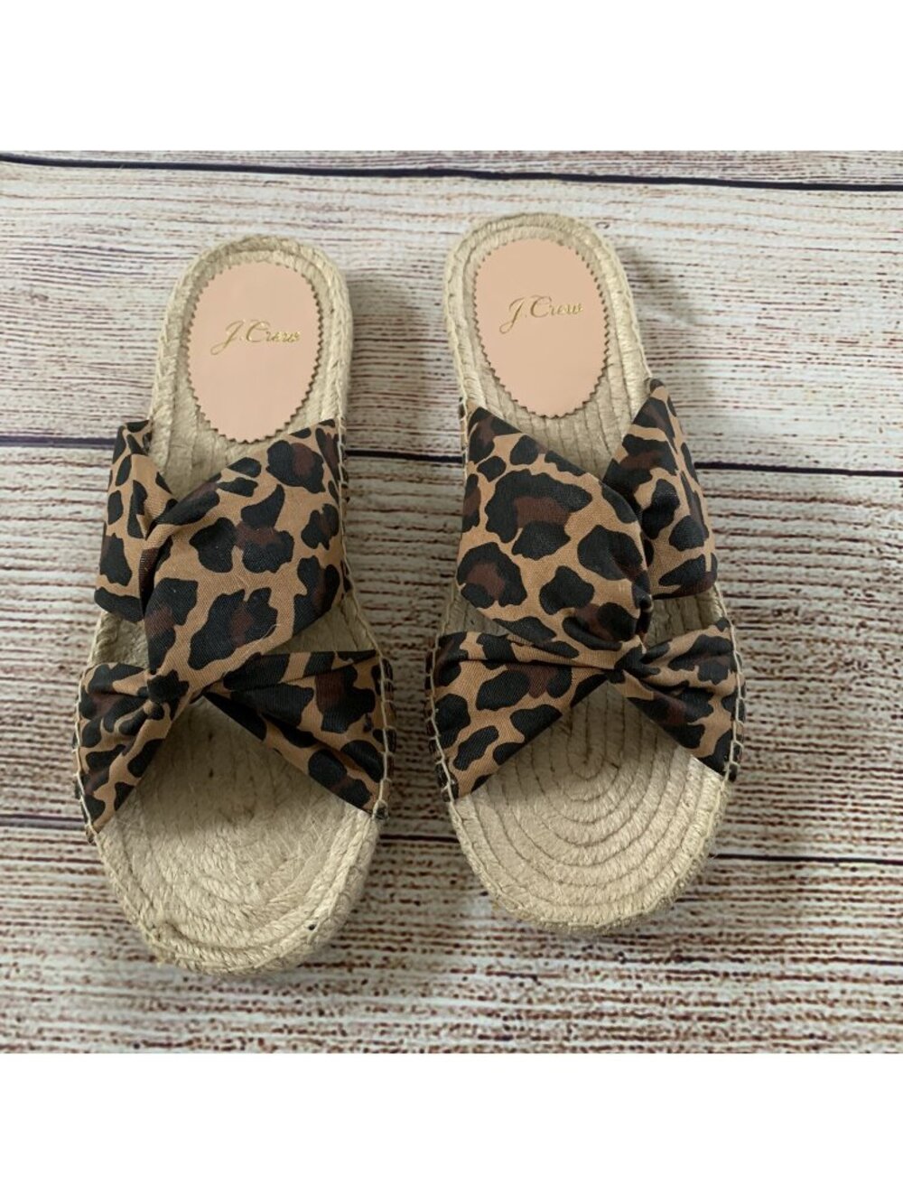 J. Crew Brown Leopard Open Toe Twisted Jute Espadrille Sandals